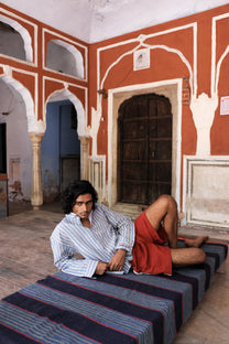 Blue Hand-Blocked Stripe Linen Shirt