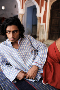Blue Hand-Blocked Stripe Linen Shirt