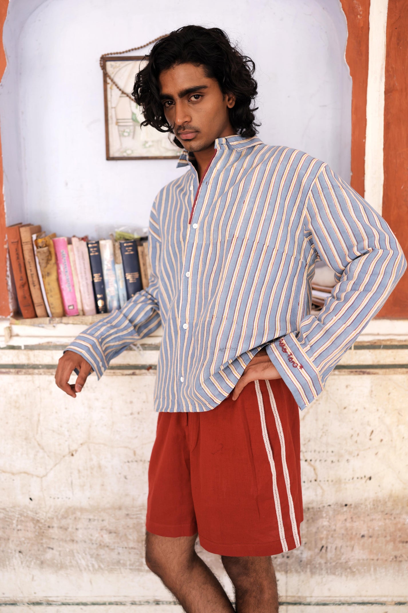 Blue Hand-Blocked Stripe Linen Shirt