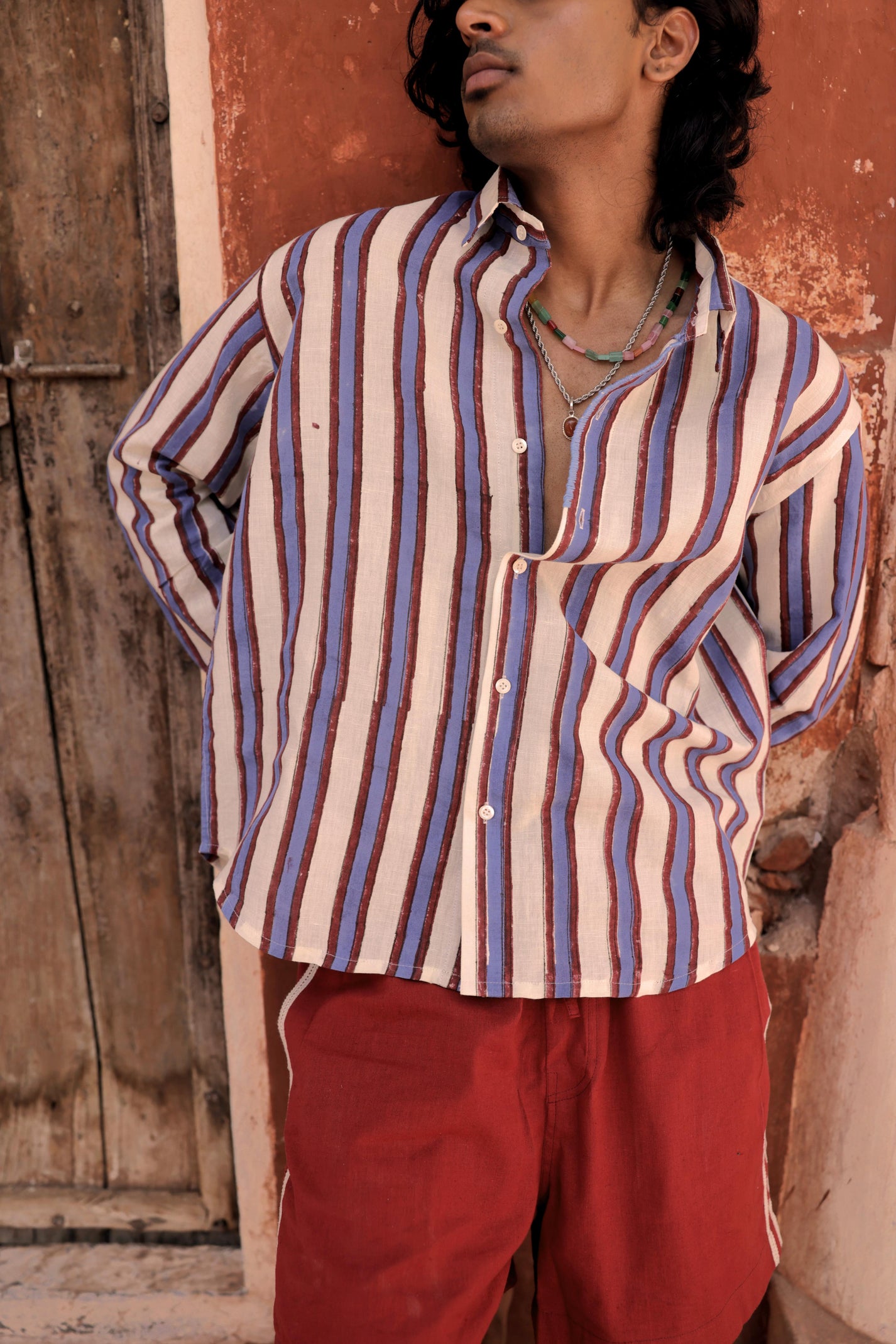 Hand-Blocked Stripe Linen Summer Shirt