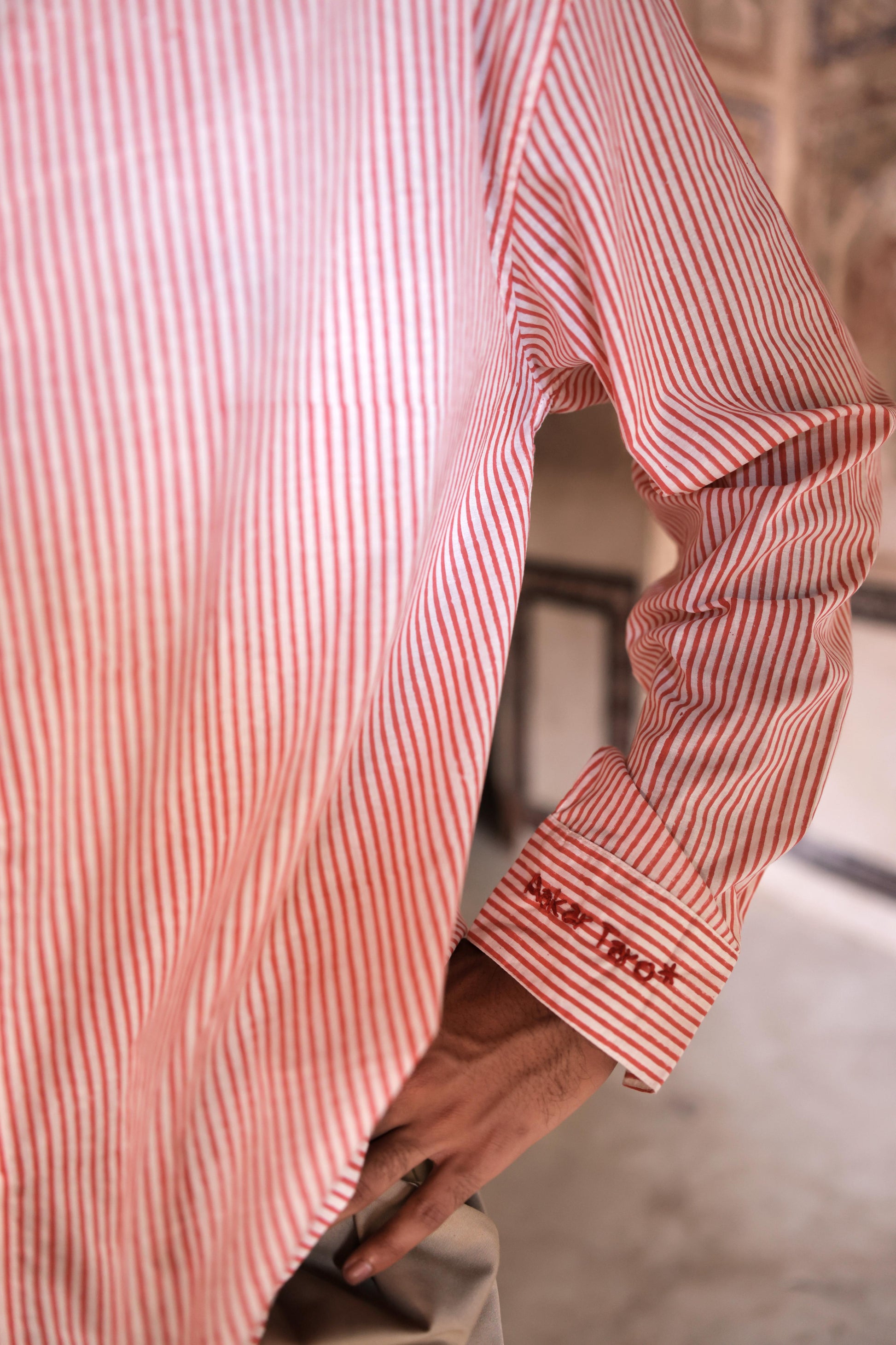 Red Summer Hand-Blocked Stripe Shirt
