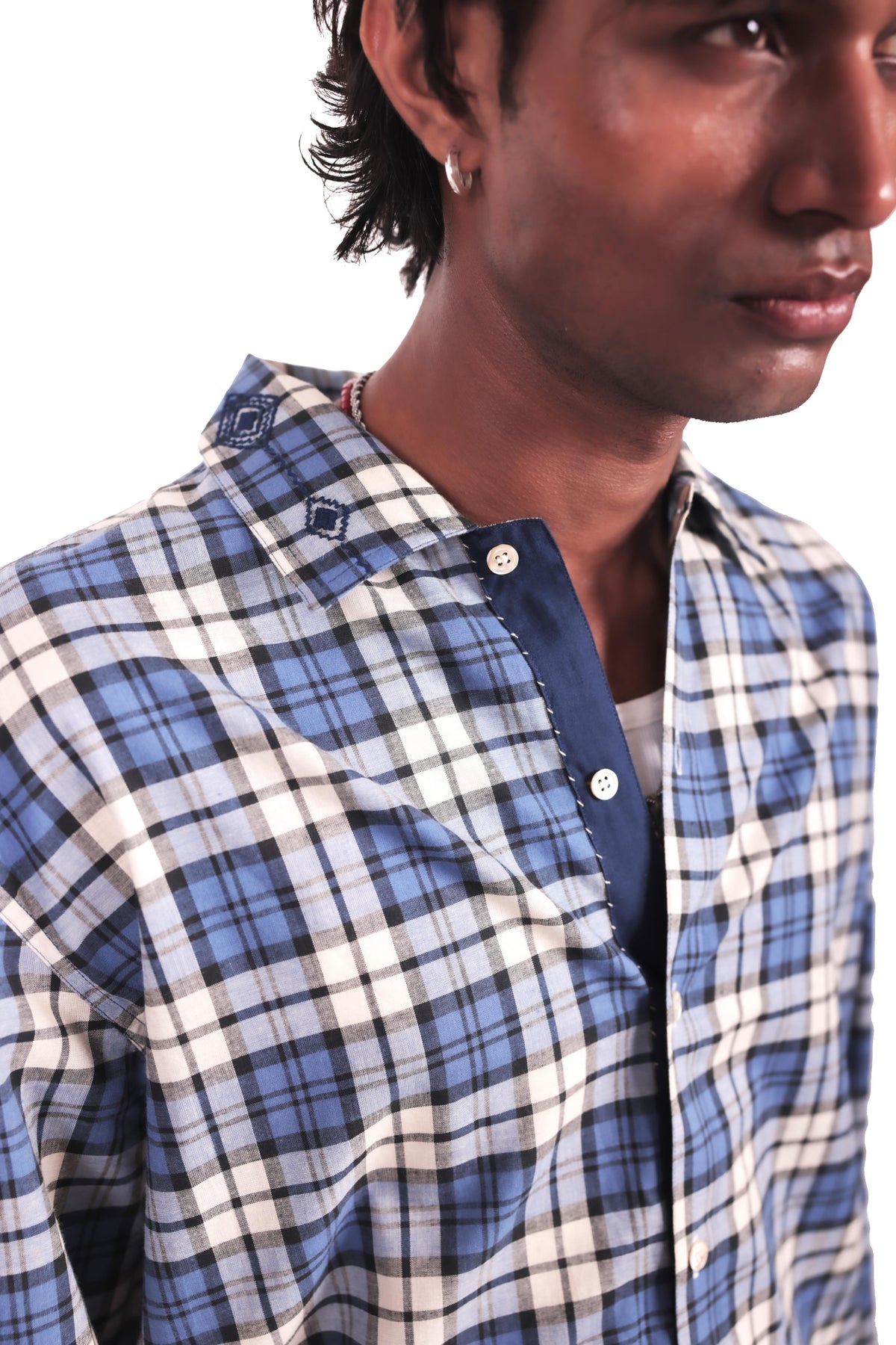 Para Blue Embroidered Checks Shirt