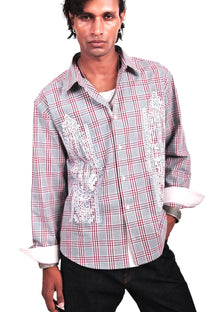 Sage Checks Boota Embroidered Shirt