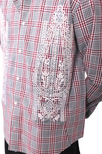 Sage Checks Boota Embroidered Shirt