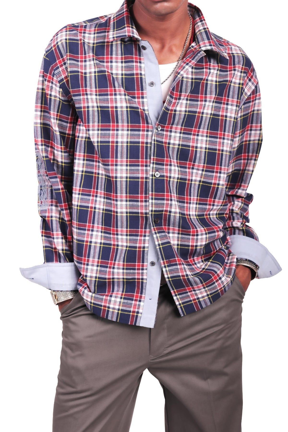 Blue Chowk Embroidered Checks Shirt