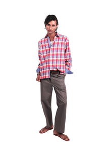 Red and Blue Chowk Embroidered Checks Shirt