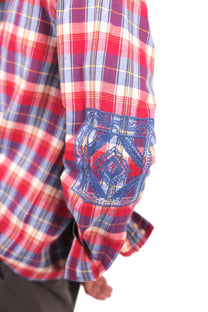 Red and Blue Chowk Embroidered Checks Shirt