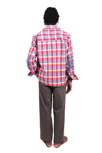 Red and Blue Chowk Embroidered Checks Shirt