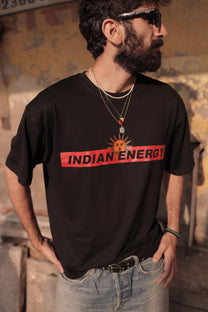 &quot;INDIAN ENERGY&quot; Black Half Sleeve Teeshirt
