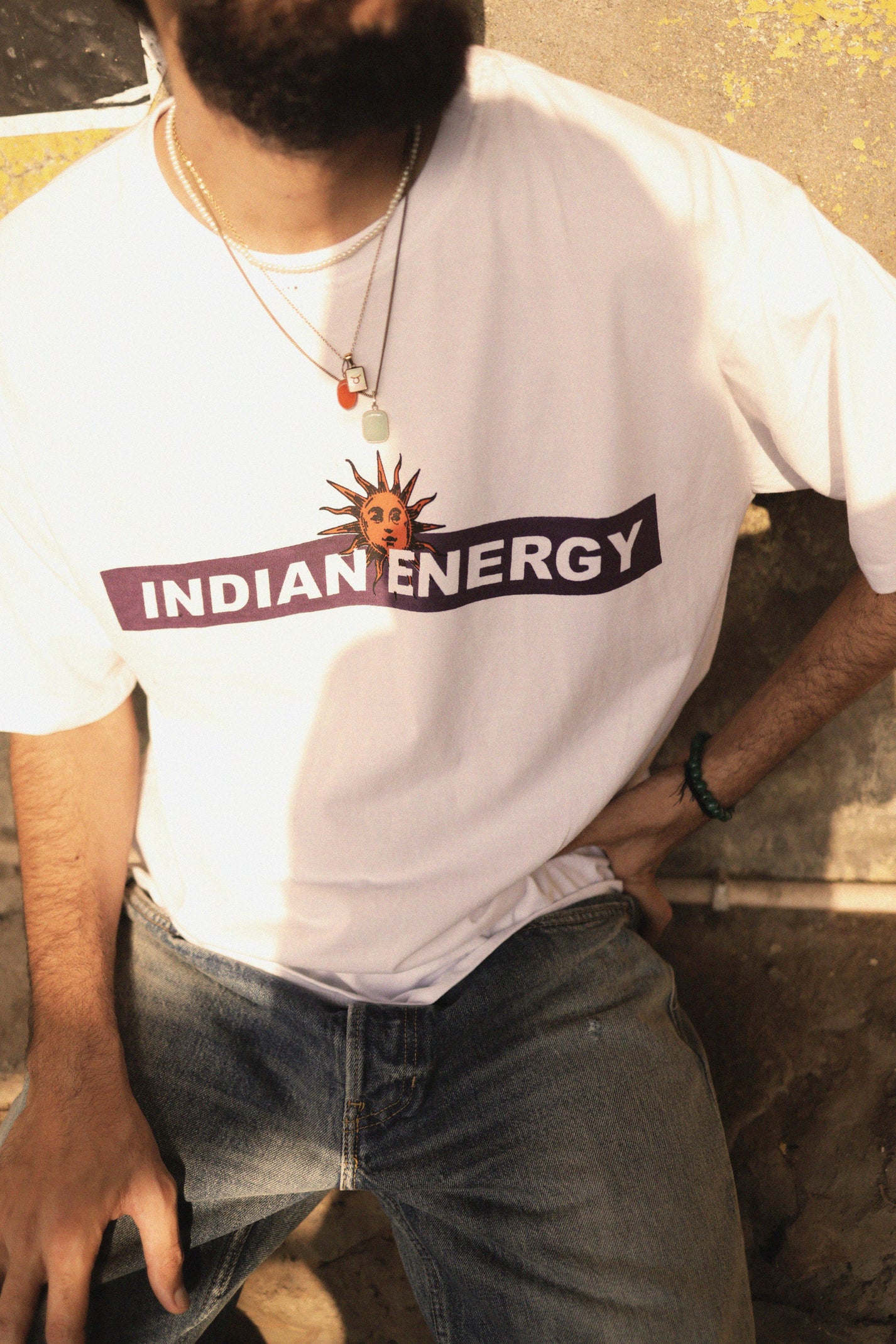&quot;INDIAN ENERGY&quot; White Half Sleeve Teeshirt
