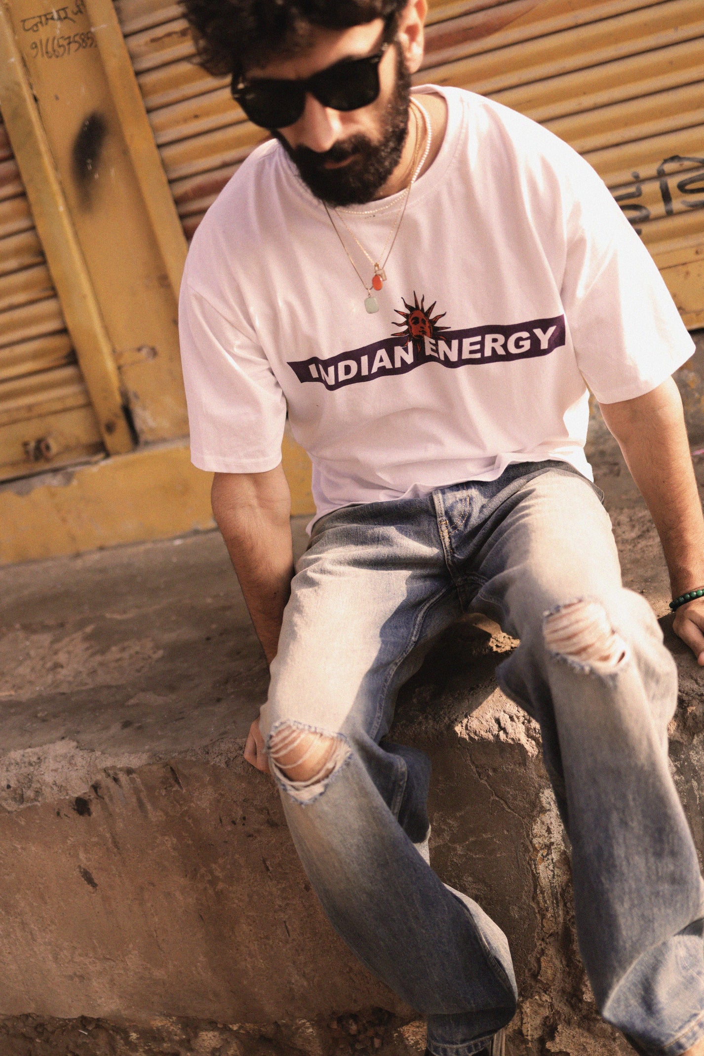&quot;INDIAN ENERGY&quot; White Half Sleeve Teeshirt