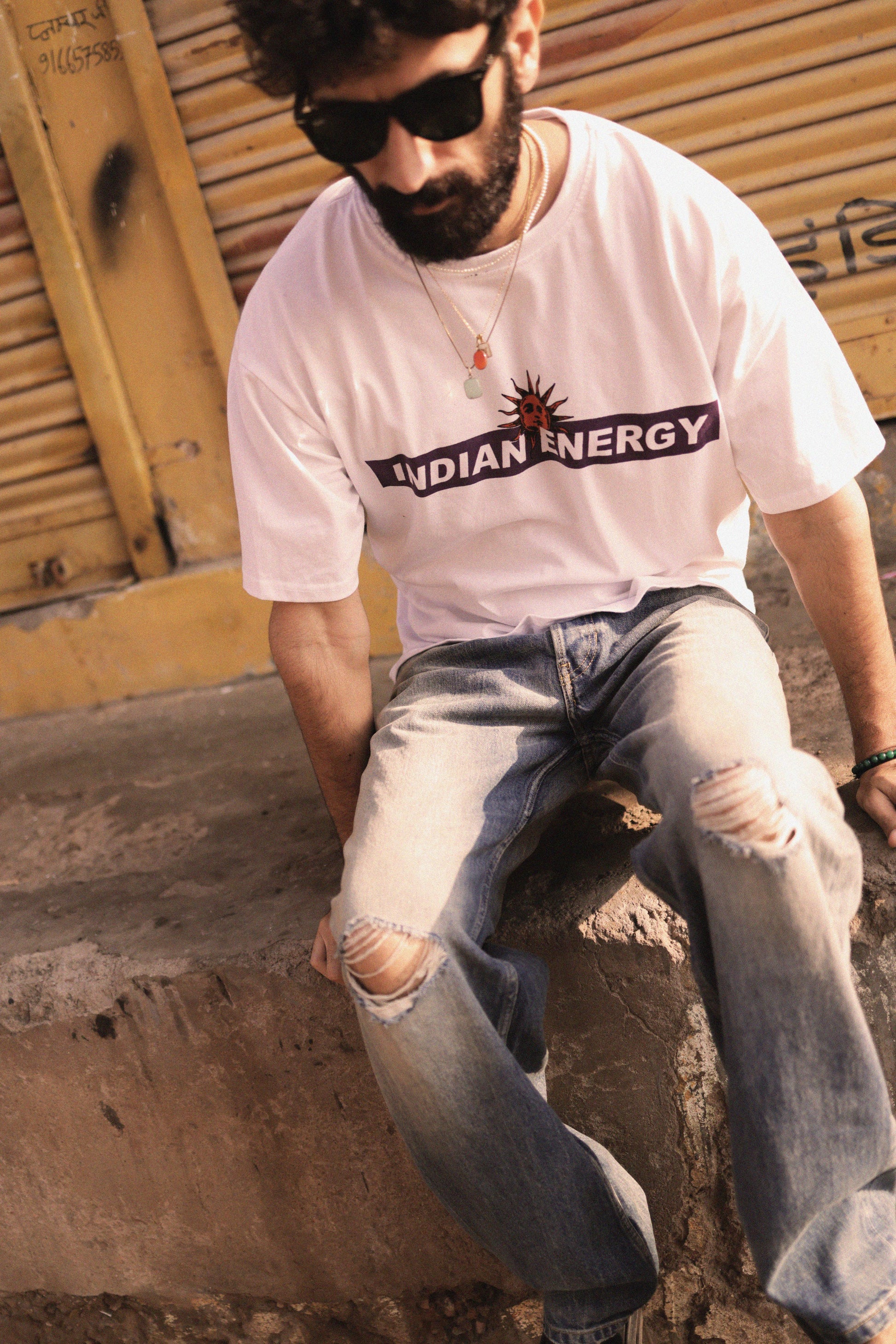 &quot;INDIAN ENERGY&quot; White Half Sleeve Teeshirt