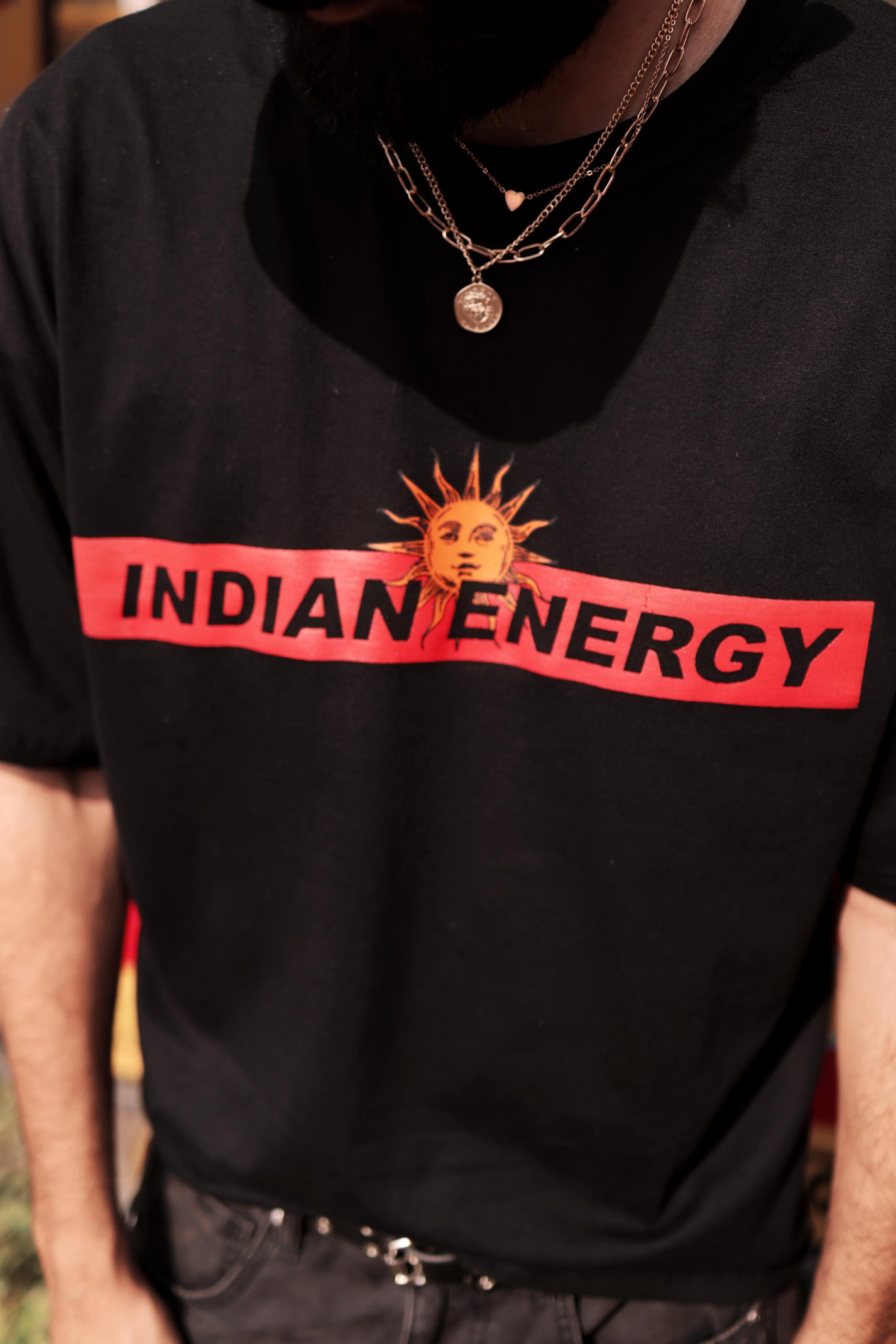 &quot;INDIAN ENERGY&quot; Black Half Sleeve Teeshirt