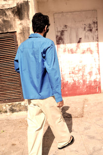 Blue Poplin Logo Overshirt