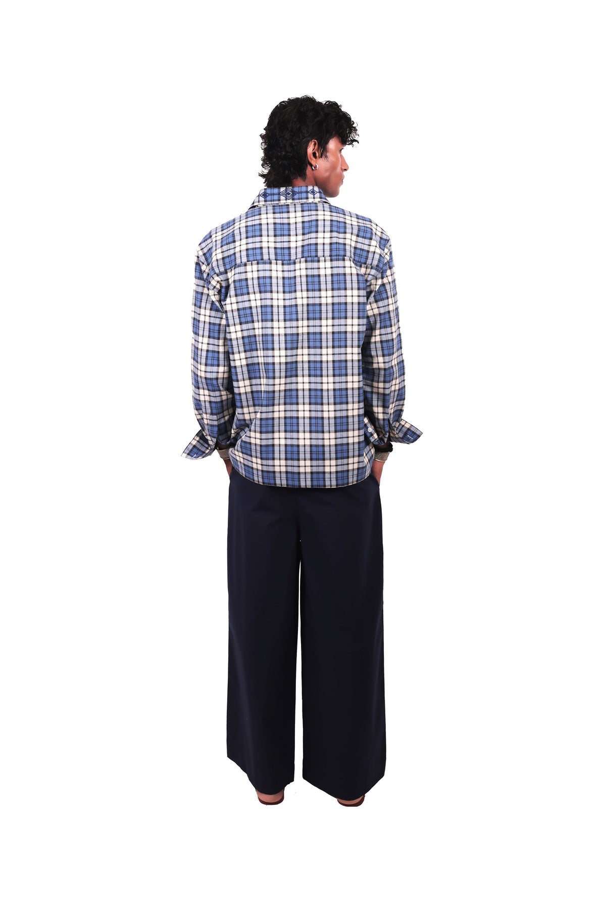 Para Blue Embroidered Checks Shirt