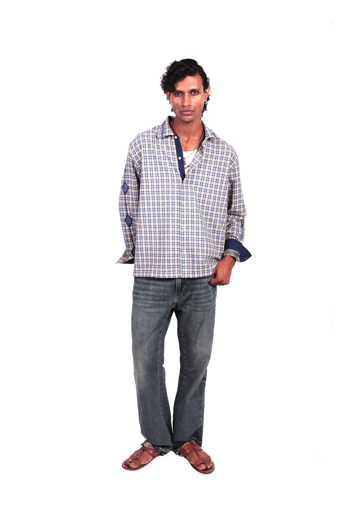 Para Yellow Embroidered Checks Shirt