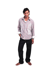 Sage Checks Boota Embroidered Shirt